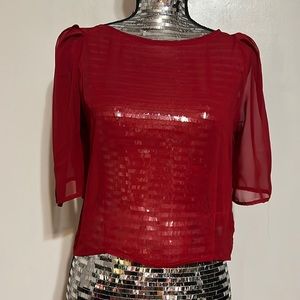 American Apparel Sheer Chiffon Red Crop Blouse EUC - Size Medium